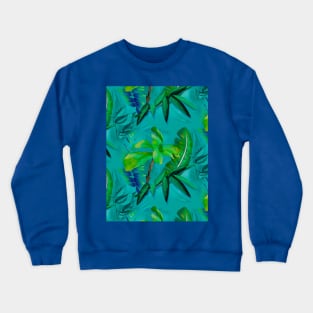 Elegant Tropical floral leaves botanical pattern,botanical pattern, tropical plants, green turquoise leaves pattern over a Crewneck Sweatshirt